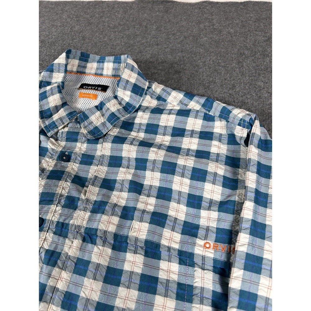 Orvis Shirt Mens XL Blue Plaid Active Fit Performance Fishing Hiking Outdoor‎